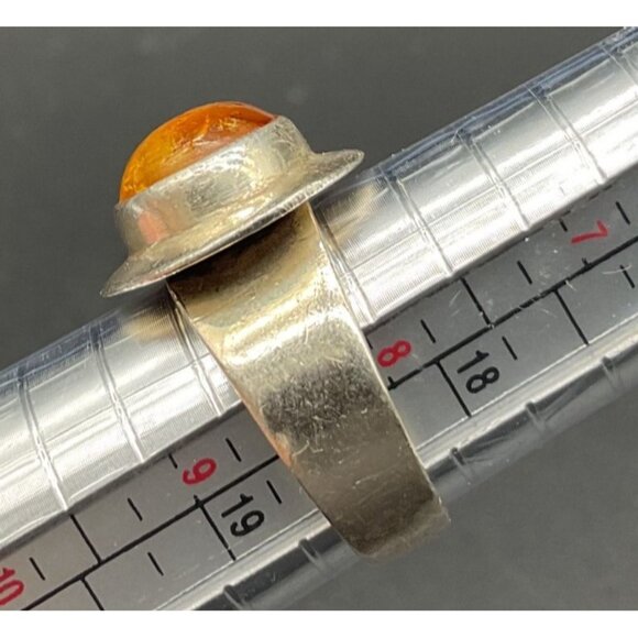 Vintage Sterling Silver & Amber Oval Statement Ring Size 8.5 Bezel Setting - Picture 4 of 4